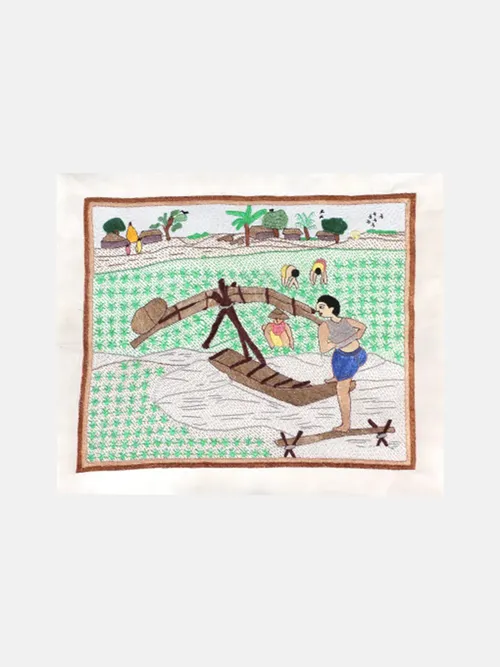 Ivory Nakshi Kantha Embroidered Silk Tapestry