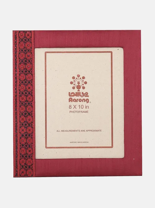 Maroon Embroidered Mixed Silk Photo Frame