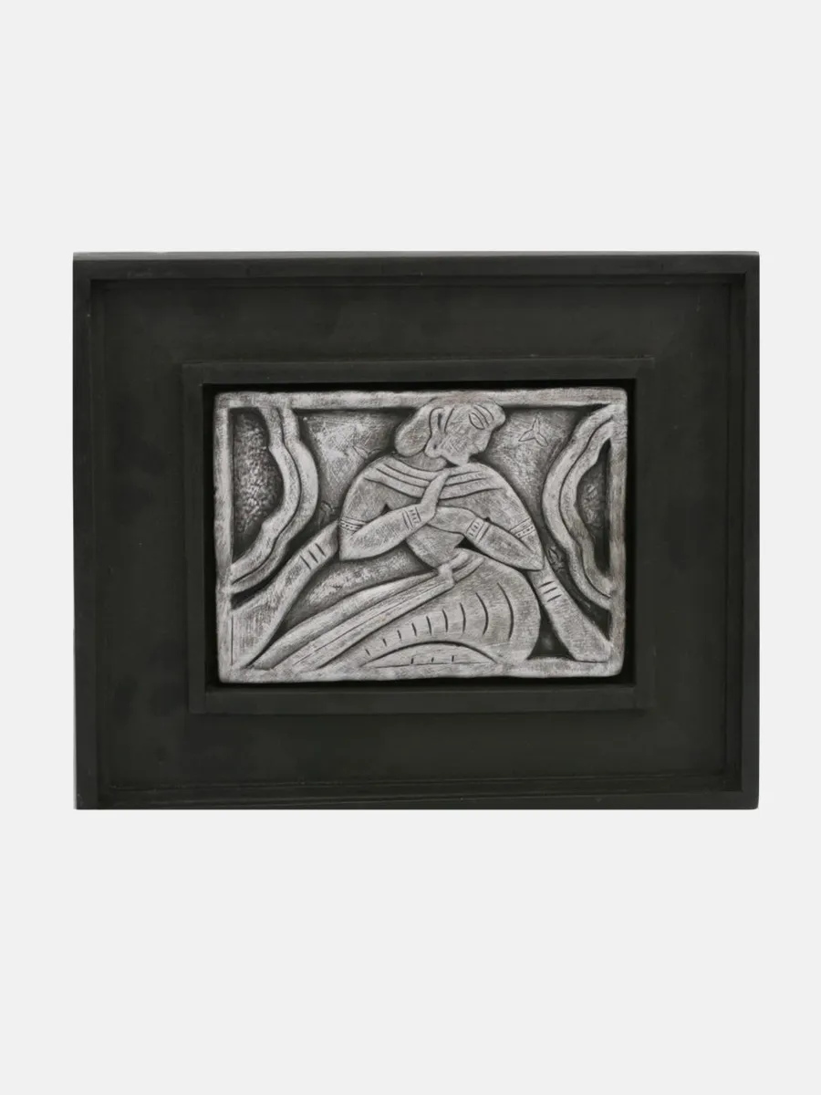 Black and Grey Wood Framed Clay Wall Hanging
