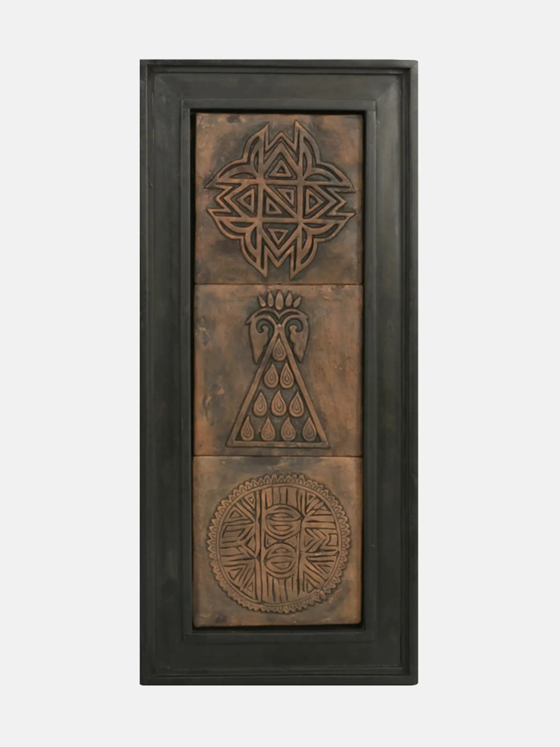 Deep Brown Wood Framed Clay Wall Hanging