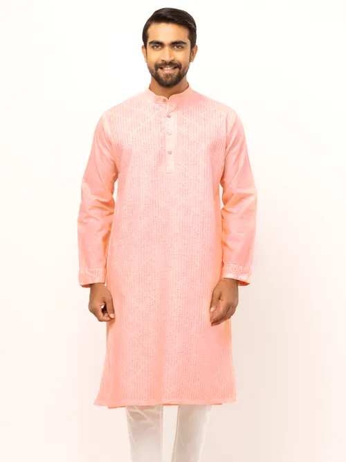Peach Dyed Cotton Panjabi