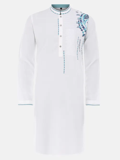 White Embroidered Viscose Slim Fit Panjabi