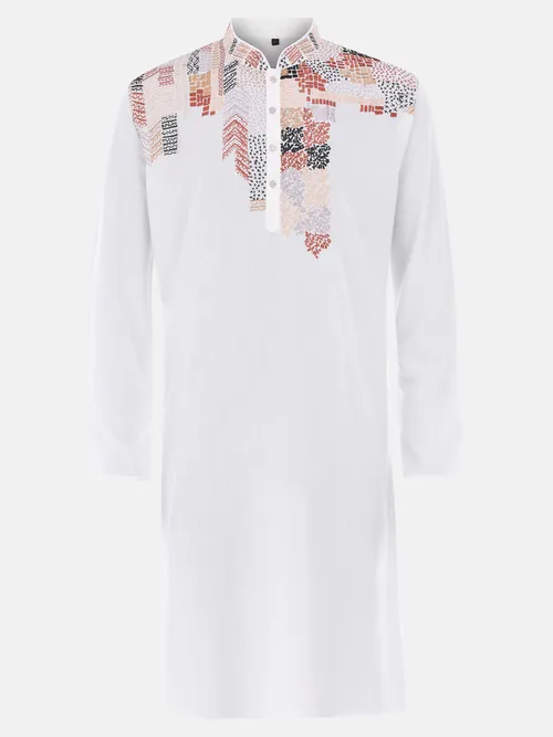 White Embroidered Viscose Panjabi