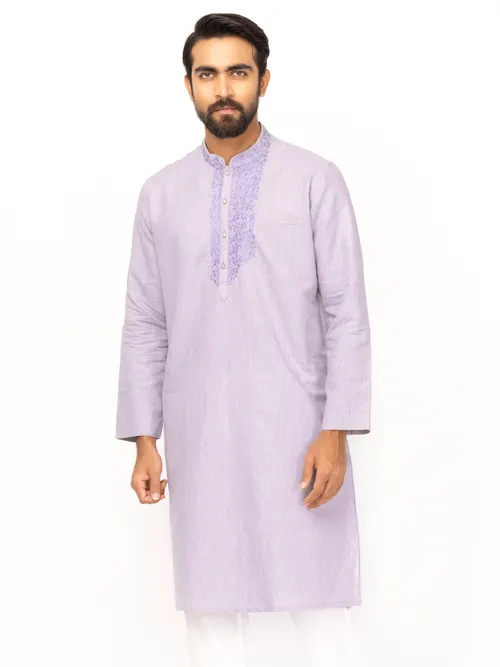 Grey Embroidered Cotton Panjabi