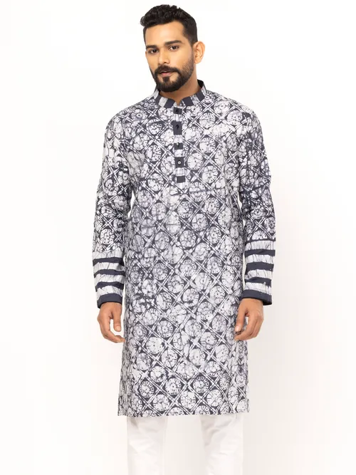 Charcoal Grey Wax Dyed Viscose-Cotton Panjabi