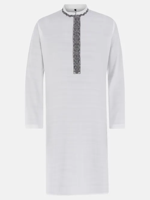 White Textured Erri Embroidered Viscose Panjabi