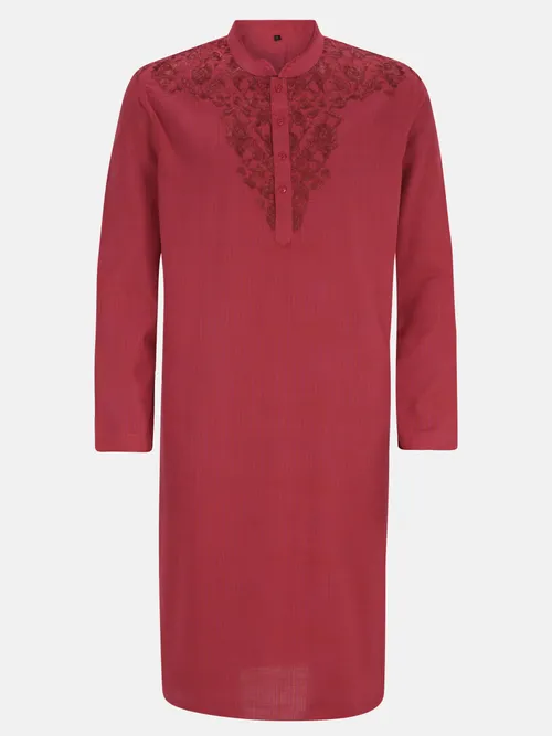 Red Embroidered Viscose-Cotton Panjabi