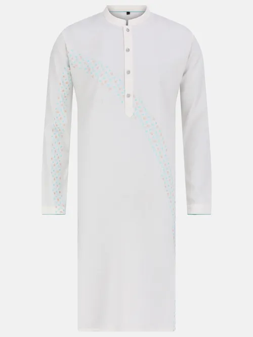 White Embroidered Cotton Slim Fit Panjabi