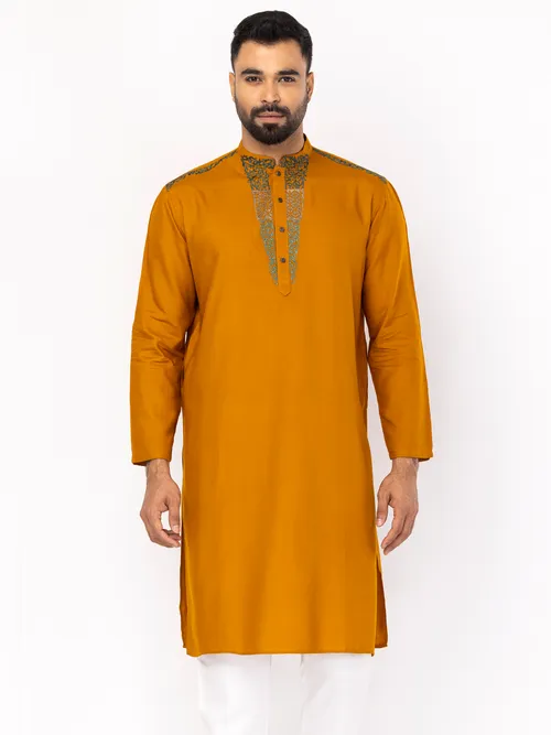 Mustard Embroidered Viscose Panjabi