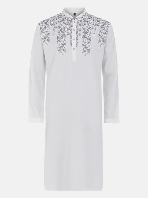 White Embroidered Viscose Panjabi