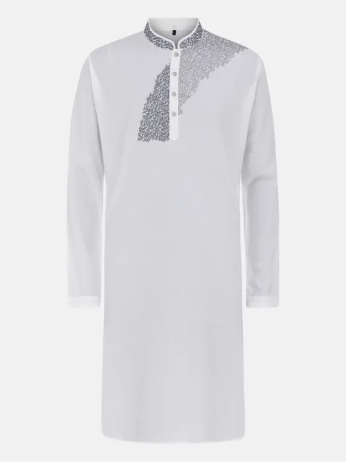 White Embroidered Viscose-Cotton Panjabi