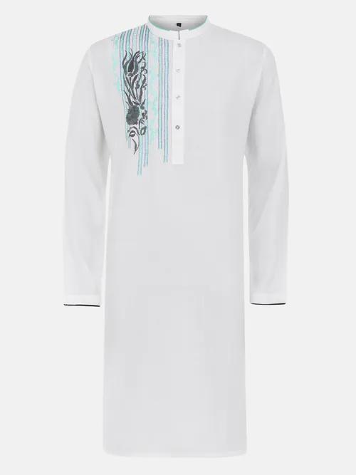 White Embroidered Cotton Panjabi