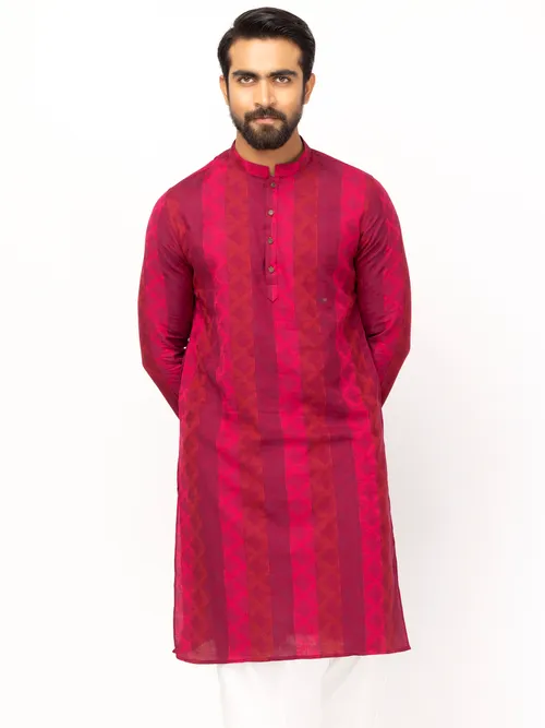 Red Handloom Cotton Slim Fit Panjabi