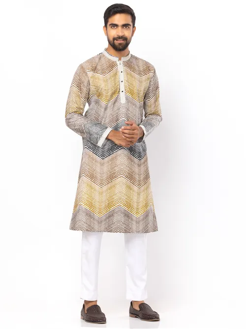 White Printed Cotton Panjabi