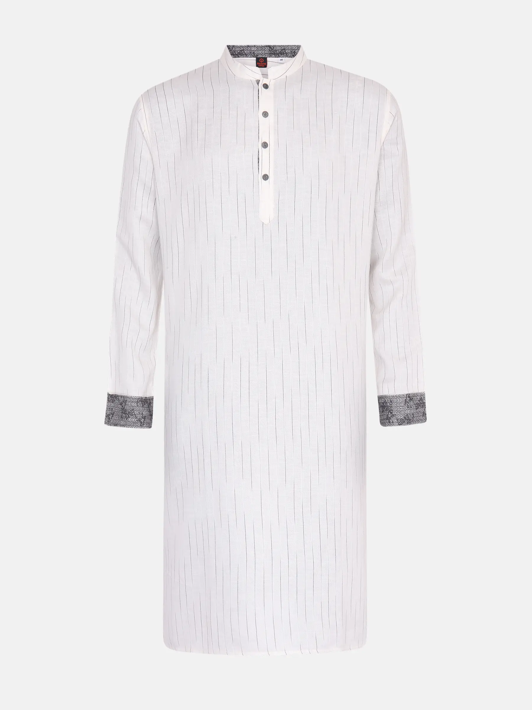White Striped Textured Viscose-Cotton Panjabi