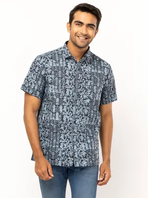 Stone Blue Wax Dyed Cotton Shirt
