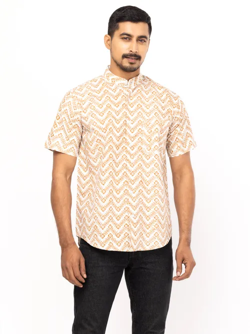 Beige Printed Cotton Shirt