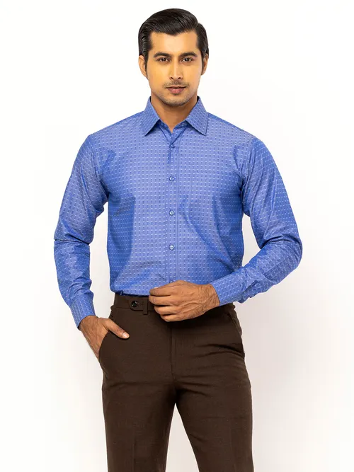 Blue Textured Mixed Cotton Executive Shirt
