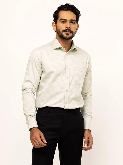 Beige Striped Mixed Cotton Executive Shirt