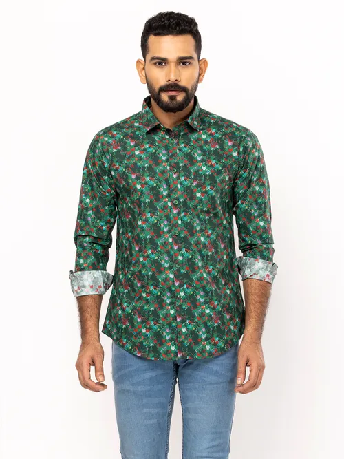 Multicolour Printed Mixed Cotton Fitted Shirt