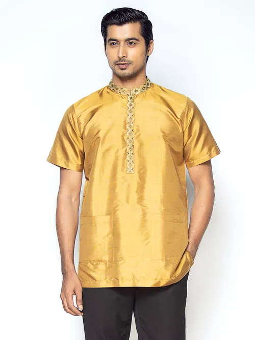 Mustard Embroidered Silk Fatua