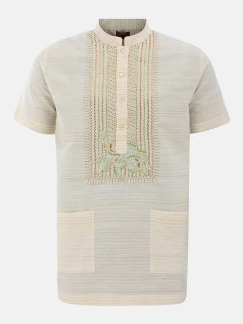 Ecru Embroidered Endi Silk Fatua