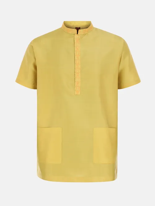 Lemon Yellow Embroidered Silk Fatua