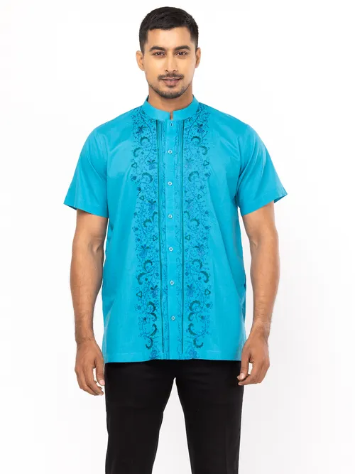 Blue Embroidered Cotton Fatua