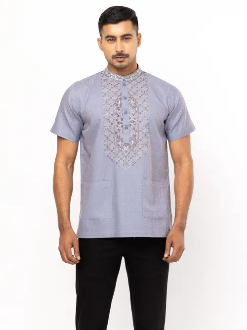 Slate Blue Embroidered Cotton Fatua