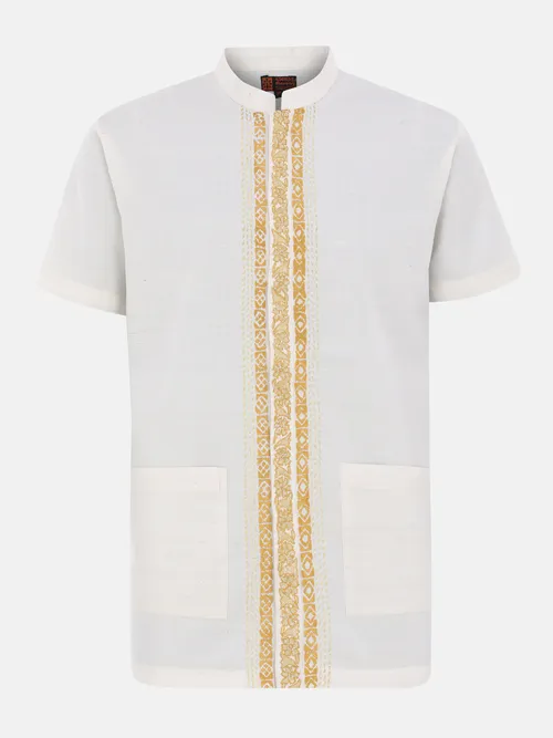 Ecru Embroidered Endi Cotton Fatua