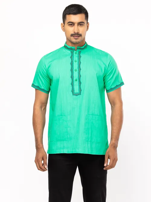 Green Printed and Embroidered Cotton Fatua