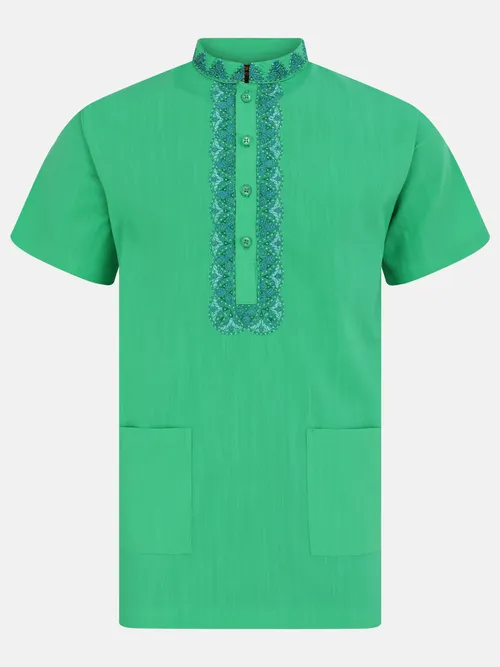 Green Embroidered and Printed Cotton Fatua