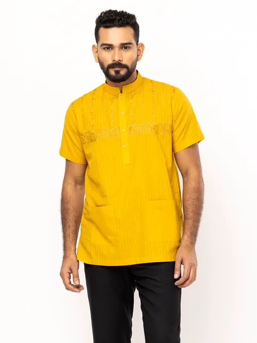 Mustard Embroidered Cotton Fatua