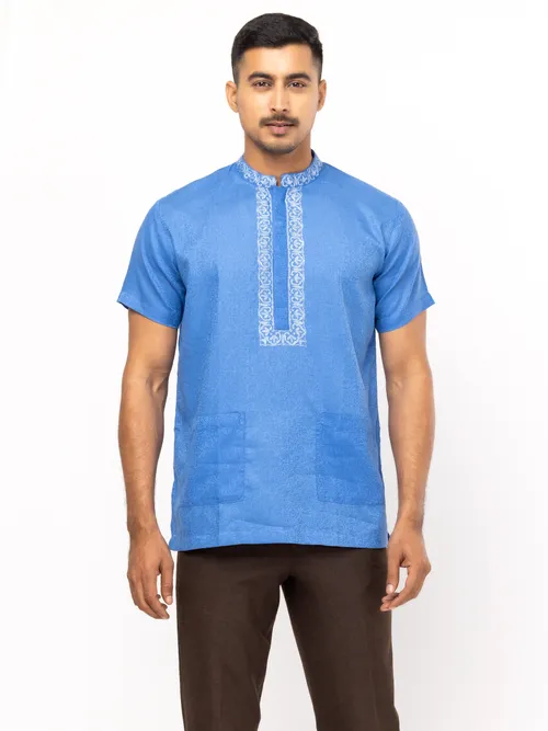 Blue Embroidered Cotton Fatua