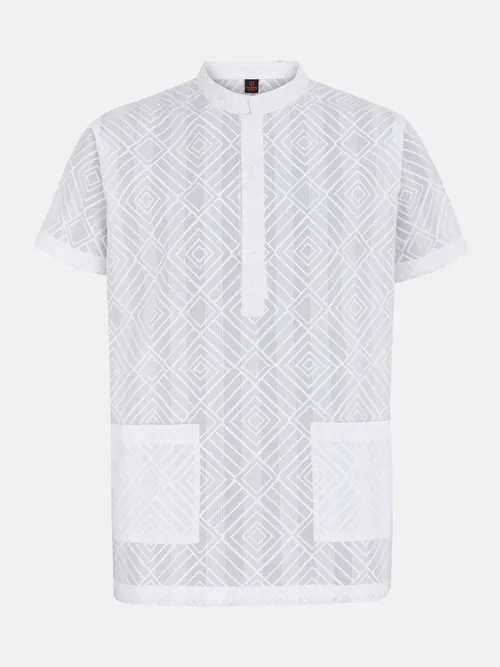 White Printed And Embroidered Cotton Fatua