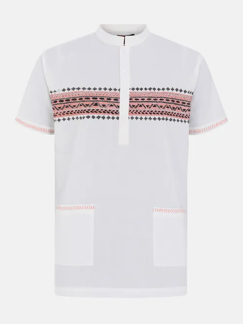 White Printed and Embroidered Cotton Fatua