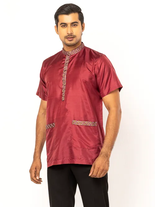 Maroon Embroidered Silk Fatua