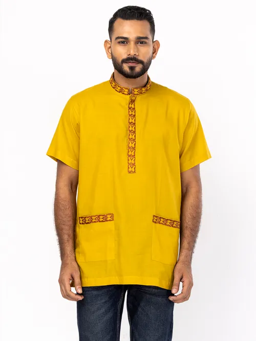 Mustard Yellow Embroidered Cotton Fatua