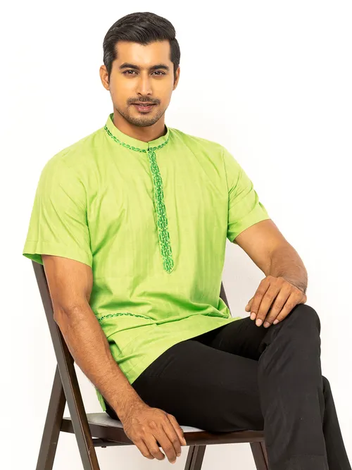 Lime Green Embroidered Cotton Fatua