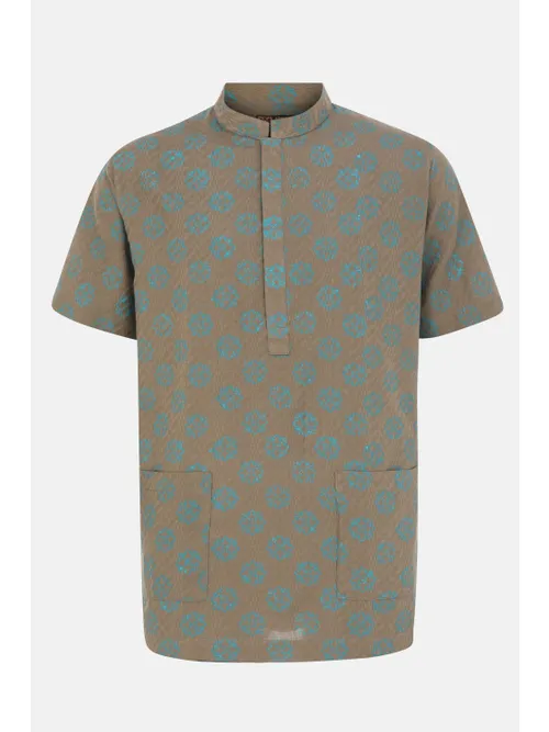 Olive-Brown Printed And Textured Cotton Fatua