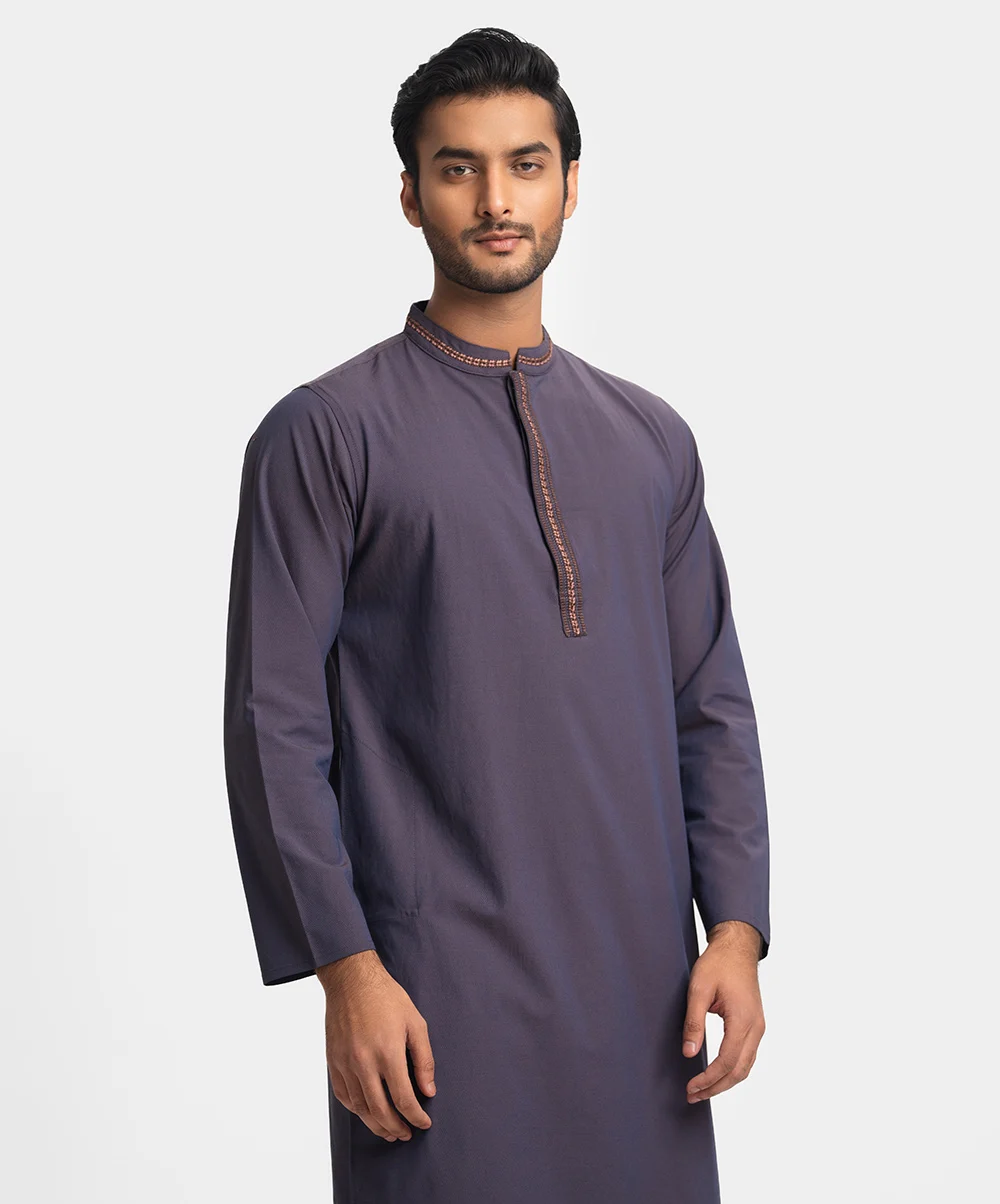 Purple Blended Jacquard Fitted Panjabi