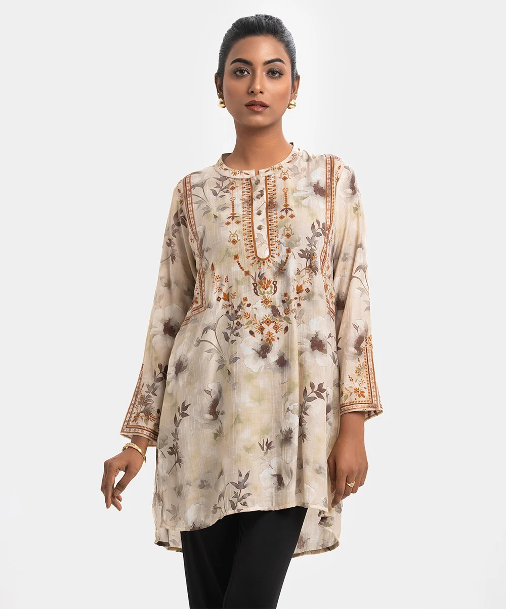 Cream Cotton Blended A-line Tunicic