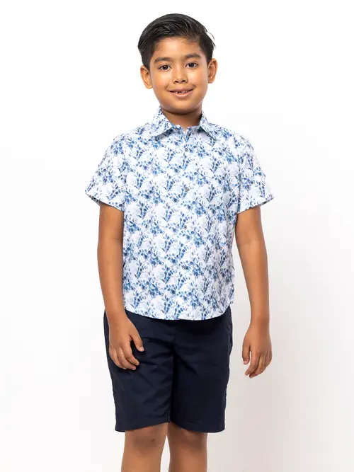 White Printed Mixed Cotton Shirt
