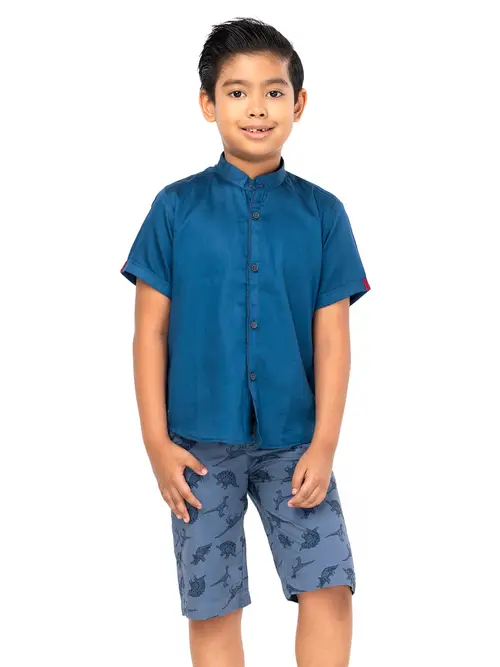 Blue Cotton Shirt Pant Set