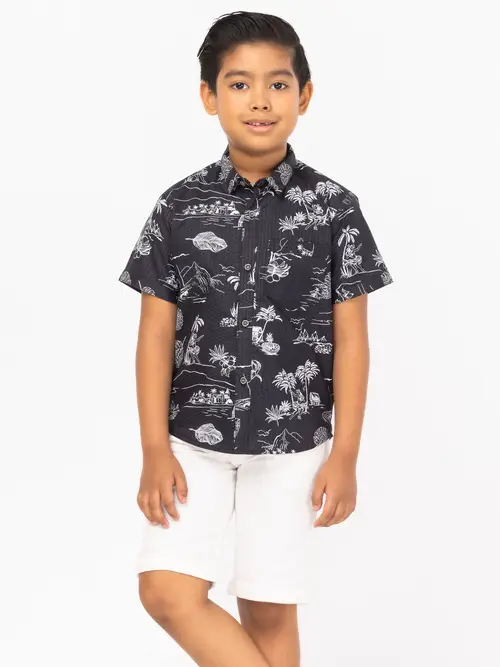 Black Printed Cotton Shirt Pant Set