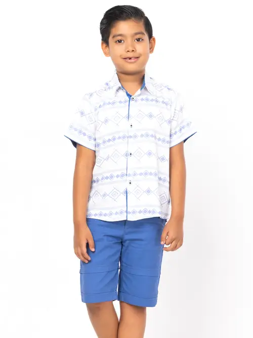 Blue Printed Viscose Shirt Pant Set