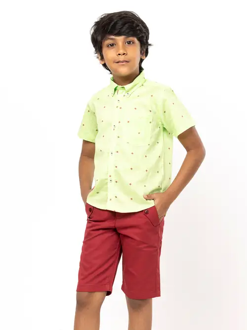 Lime Green Printed Cotton Shirt Pant Set