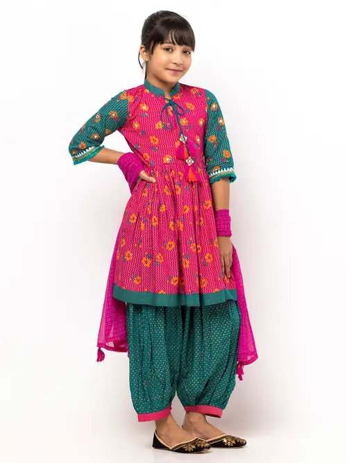 Fuchsia Printed Linen Shalwar Kameez