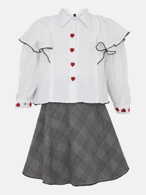 White Printed and Embroidered Mixed Cotton Skirt Top Set