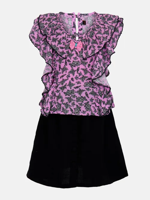 Pink Printed Mixed Cotton Skirt Top Set